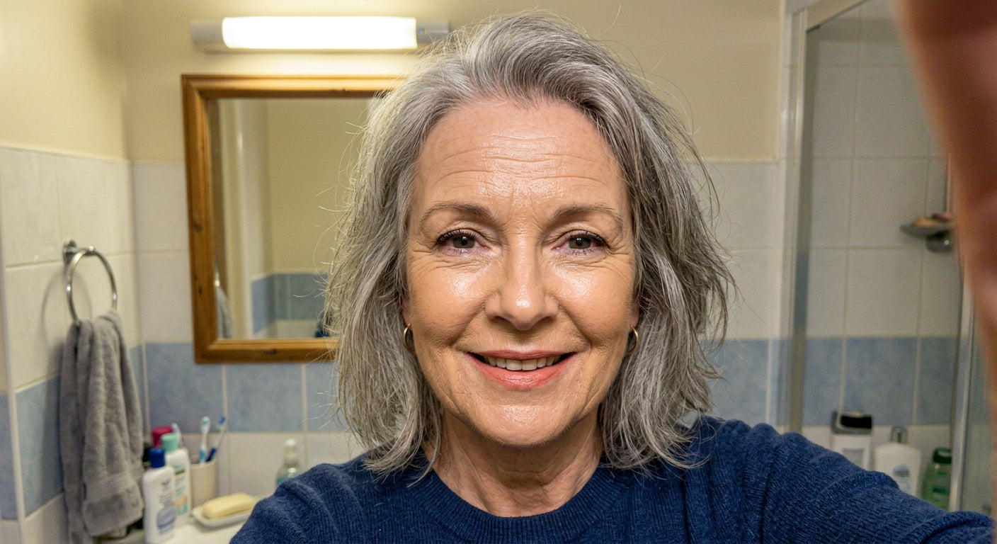 Helen, 64 — wearing Vera Lane Tone Adapting Foundation