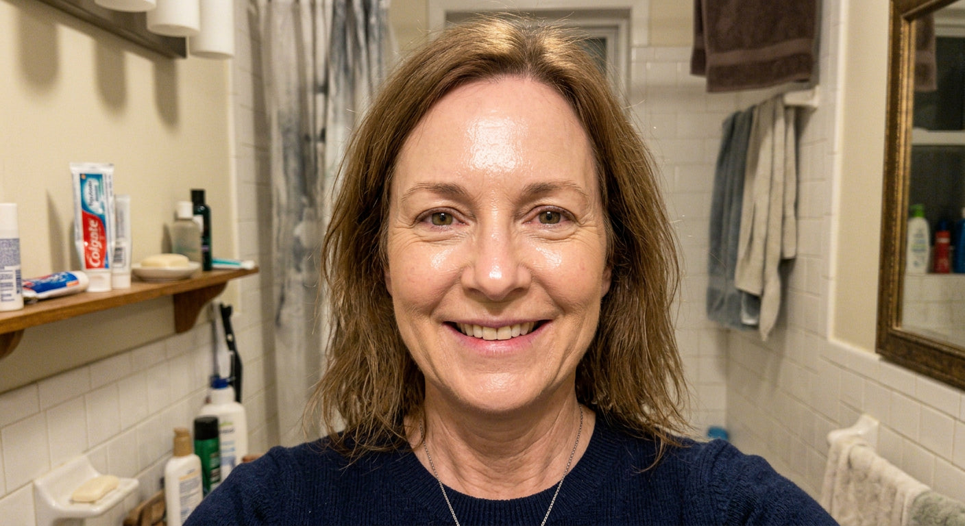 Margaret, 58 — wearing Vera Lane Tone Adapting Foundation